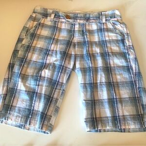 YNQ Blue & White Plaid Cotton Juniors Shorts